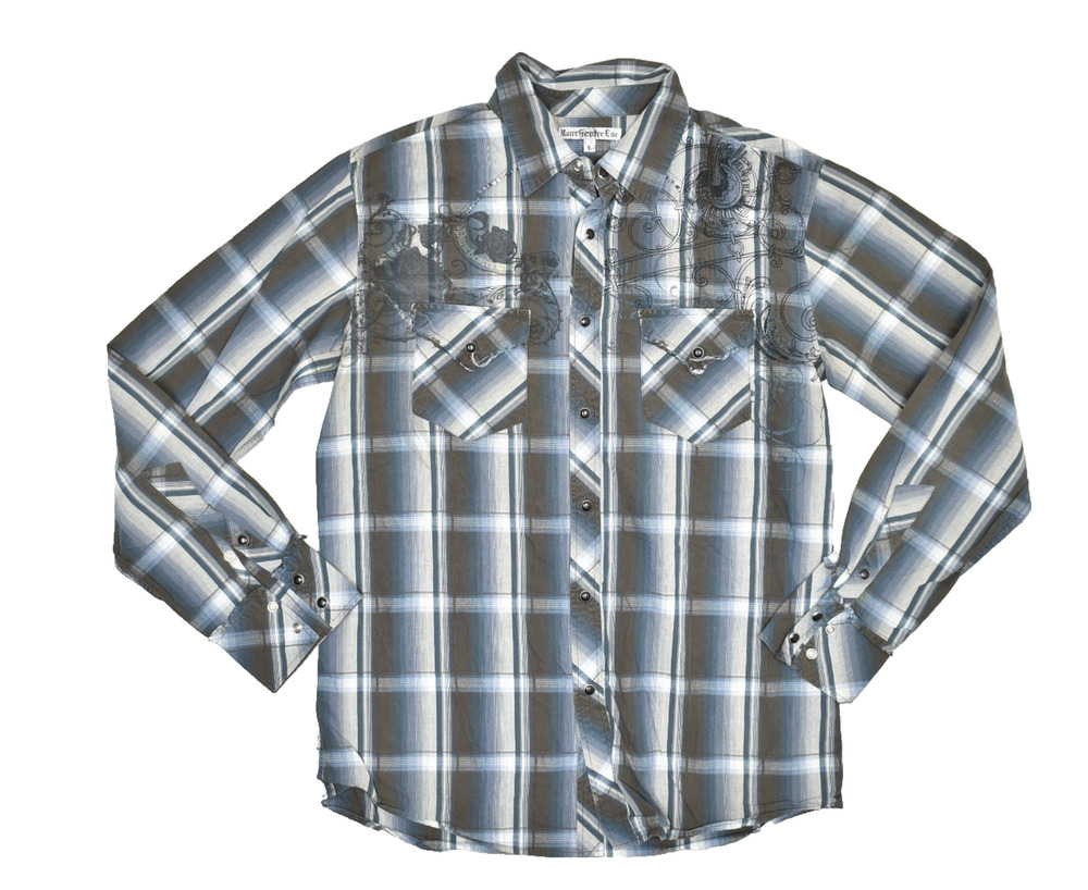 Manchester Esc. Men's Blue Plaid Western Snap Shirt Size L